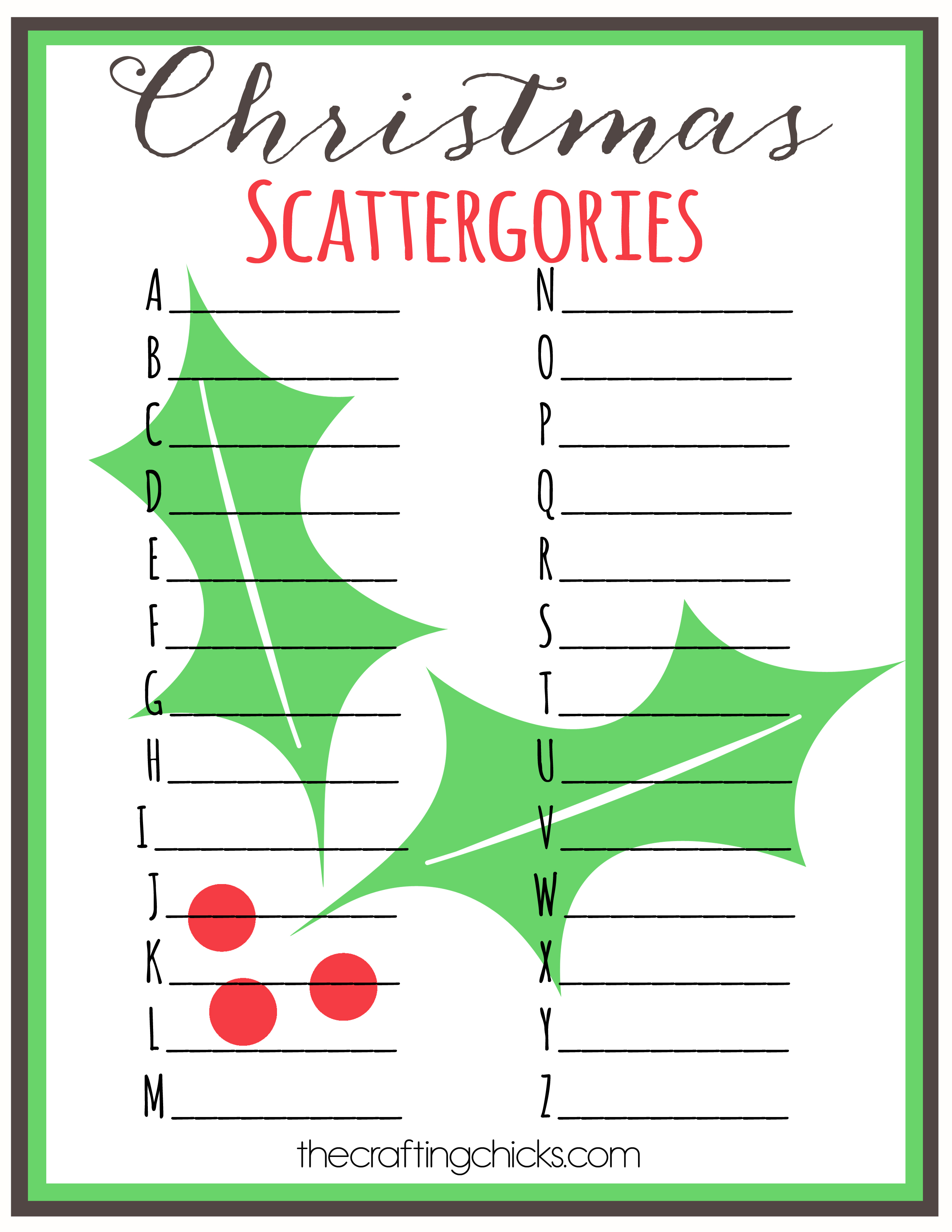 Christmas Scattergories Free Printable The Crafting Chicks