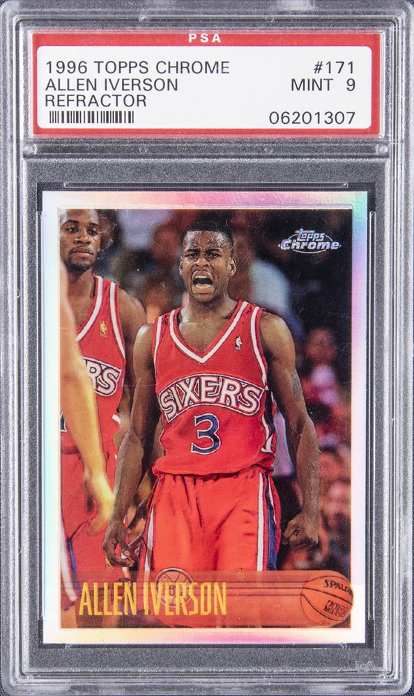NBAカード　Allen iverson platinum 100枚　PSA9 Allen Iverson auto card 1997 Skybox Z Force #100