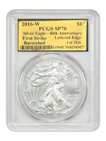 2016-W $1 Burnished Silver Eagle 30th Anniversary Lettered Edge