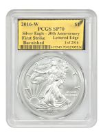 2016-W $1 Burnished Silver Eagle 30th Anniversary Lettered Edge