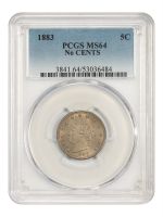 アメリカ　1883 5セントvニッケル no cents PCGS MS63 1883 5C No CENTS (Regular Strike) Liberty Nickel - PCGS CoinFacts