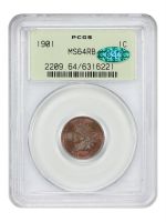 1901 1C MS67 Red PCGS. CAC. Nearly 80 million Indian Head cents