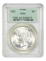 1923 Peace Silver Dollar. VAM-1A2. Top 50 Variety. Whisker Jaw and