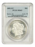 1891-CC Redfield Morgan Silver Dollar. VAM-3. Top 100 Variety