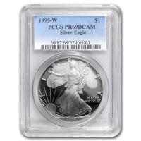 PCGS PR69DCAM 完全未使用品 1995年 イギリス £1銀貨 1995-W $1 Silver Eagle, DCAM (Proof) Silver Eagles - PCGS CoinFacts