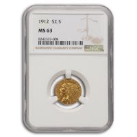 1912 INDIAN HEAD $2 1/2 GOLD QUARTER EAGLE COIN NGC MS 61