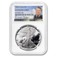1986 S PROOF SILVER EAGLE PCGS PR70 DCAM JOHN MERCANTI HAND SIGNED