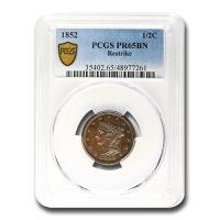 1852 1/2C Restrike, BN (Proof) Braided Hair Half Cent - PCGS CoinFacts