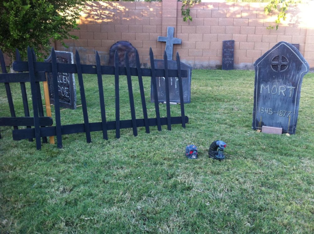 Halloween graveyard fence and headstones
