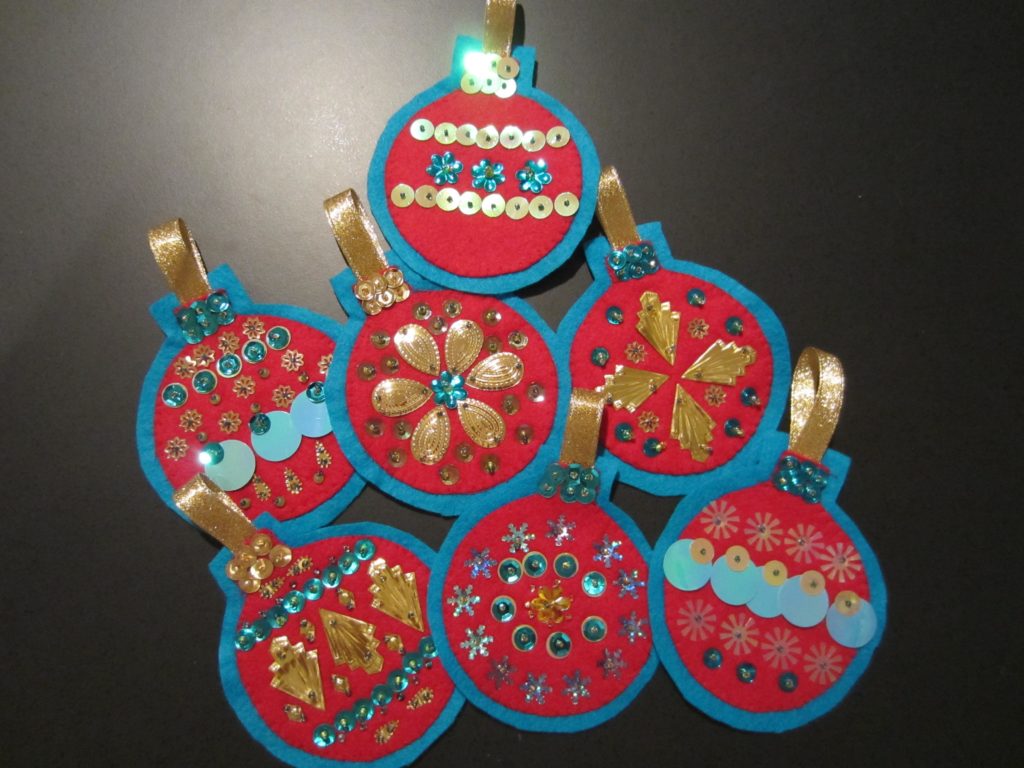 Felt ornaments with sequins and beads
