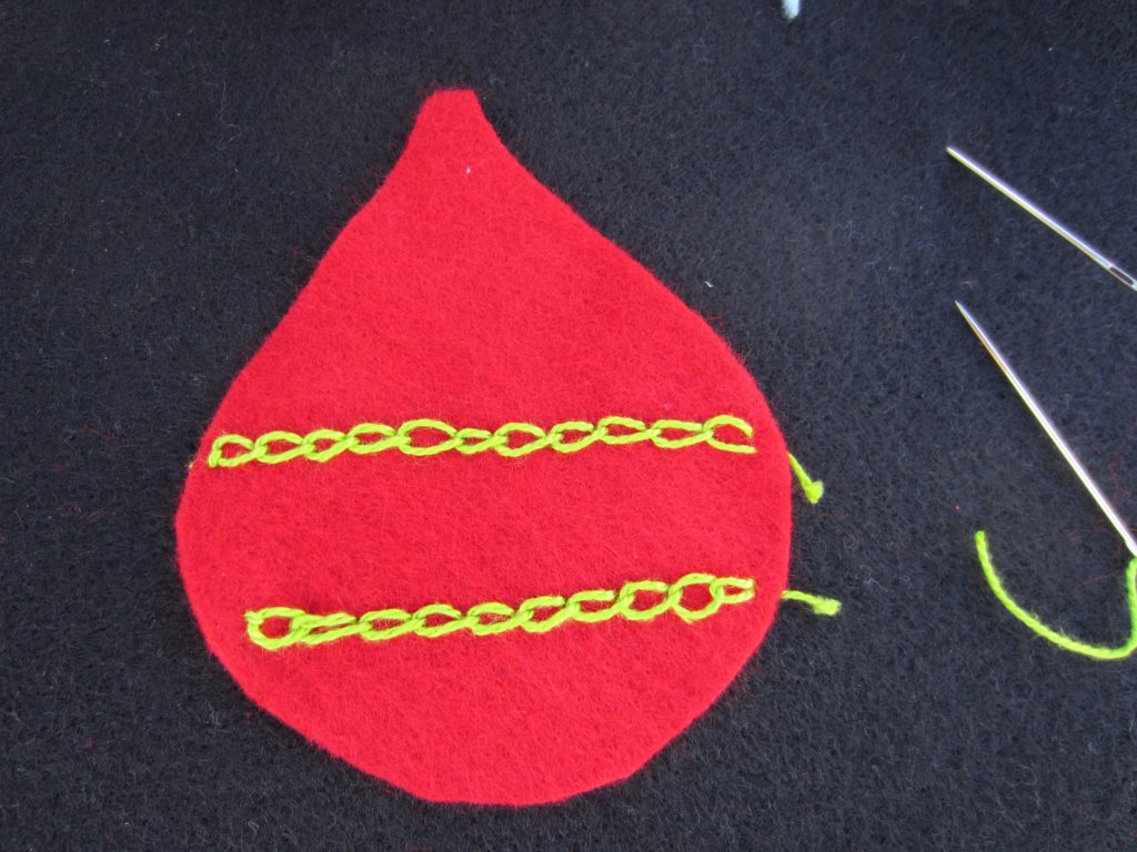 Chain stitch on a felt ornament