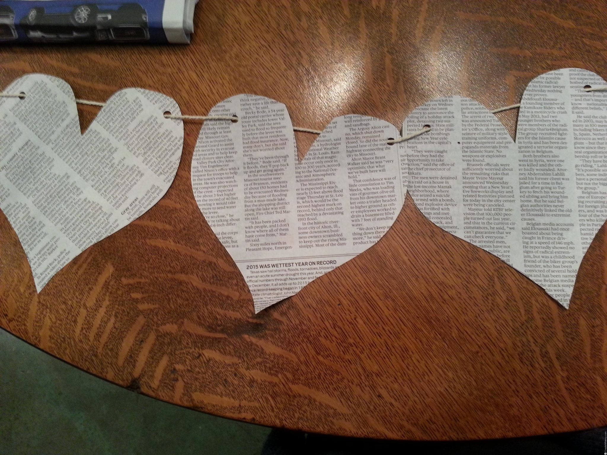 Valentine's banner made from newsprint