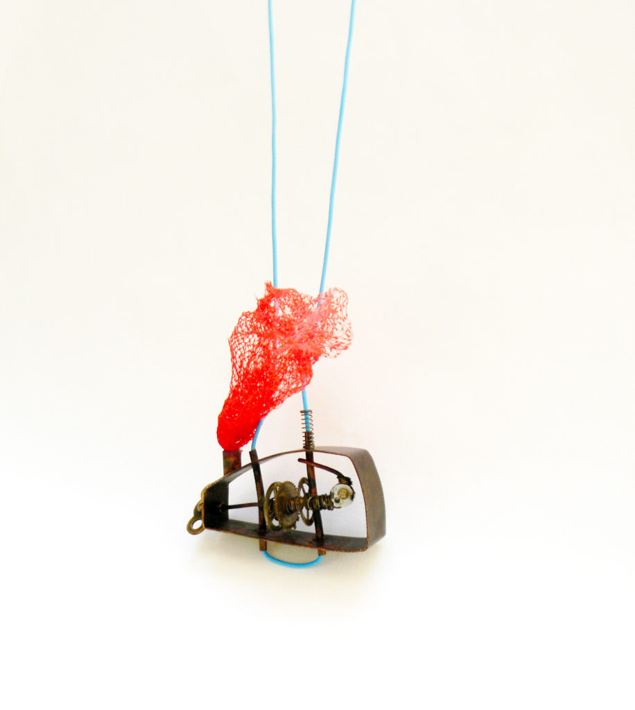 Fiber and found object necklace