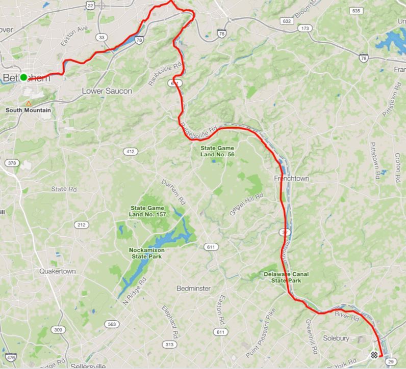 Day Three Bethlehem PA to New Hope PA Cycling the Poconos Glen