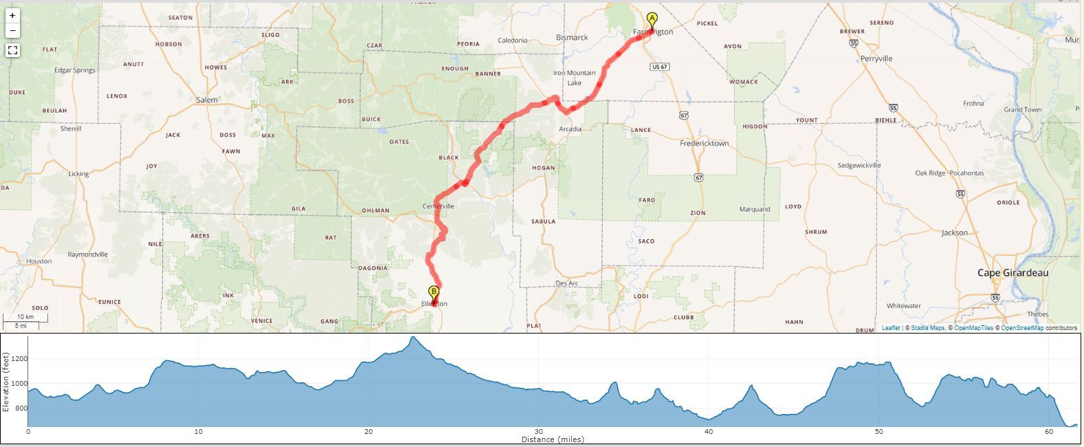 Day 24 Farmington, MO to Ellington, MO; The Day I Raced the Devil