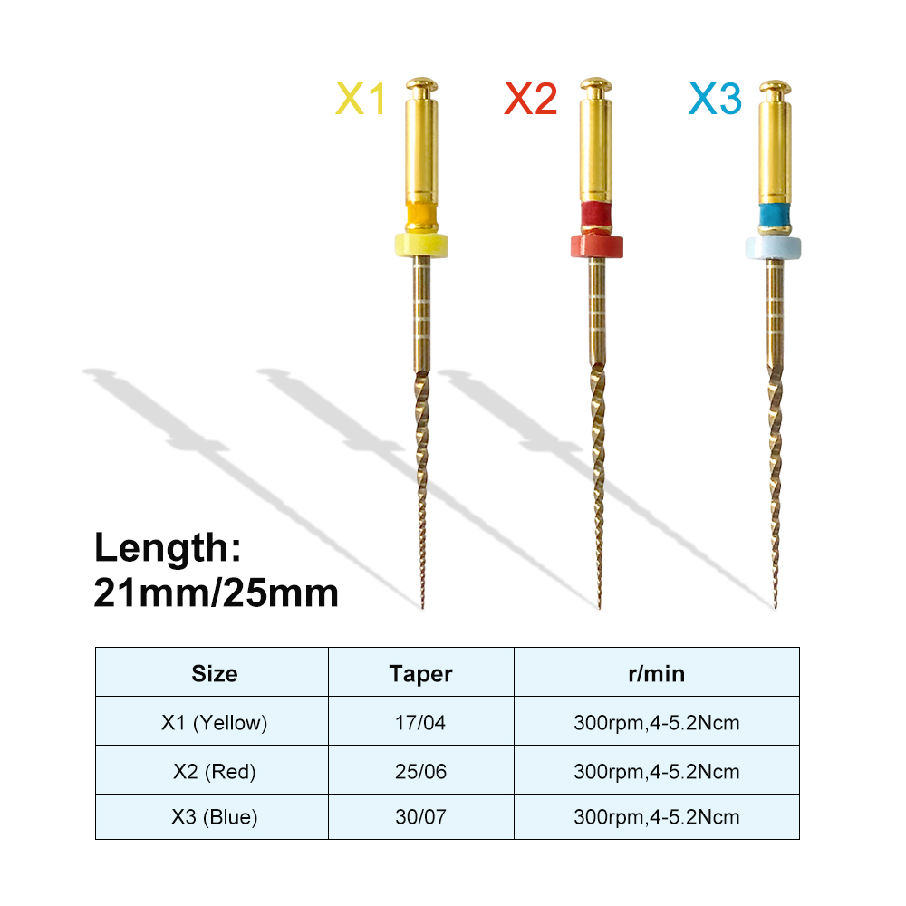 3Pcs Dental NITI Endodontic File Root Canal X1, X2, X3, 21mm for Engine Use