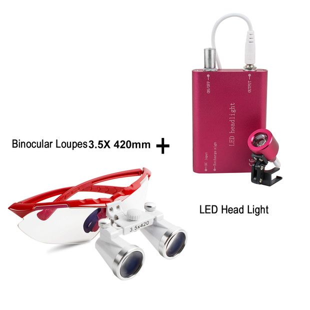 Dental Surgical Medical Binocular Loupes LED Head Light Lamp (red