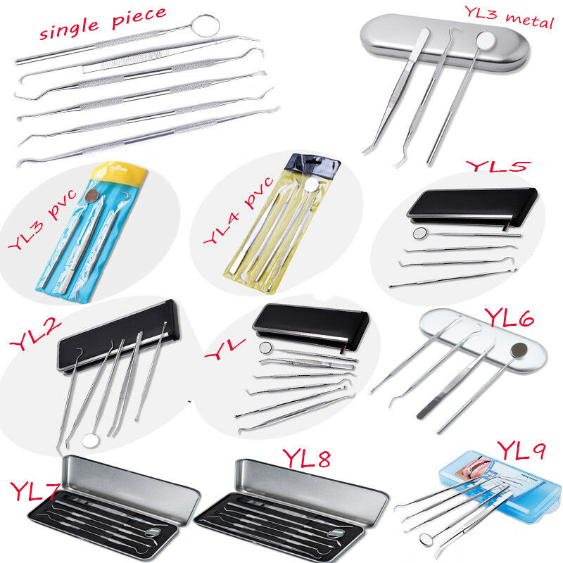Dentist Teeth Kit Oral Clean Probe Tweezers Stainless Steel Tools Pro Dental Set YL4 Yellow PVC