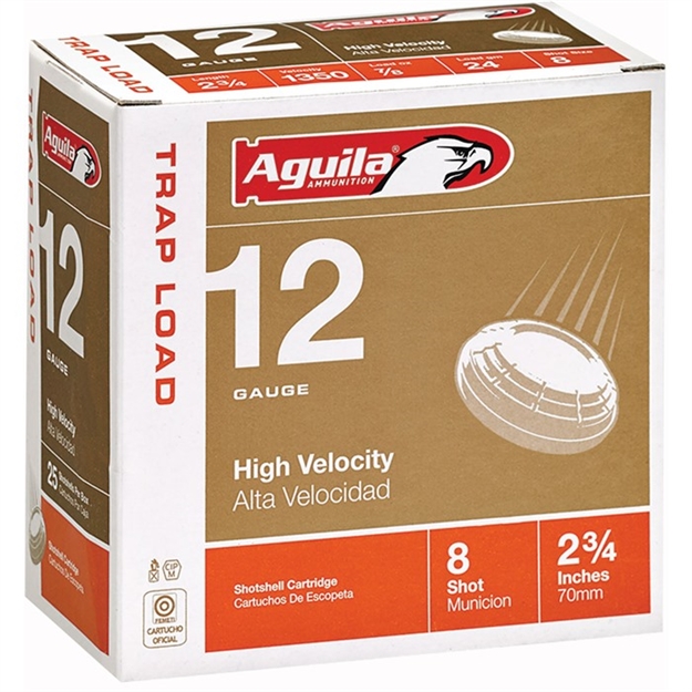 Picture of  Aguila 1Chb1252 Trap Load High Velocity 12 Gauge 2.75" 7/8 OZ 8 Shot 25 Per Box/ 10 CS 640420002606