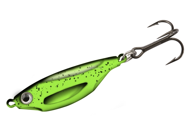 Picture of 13 Fishing Flash Bang, Jigging Rattle Spoon, 1-1/2", 3/8 Oz, Radioactive Pickle, With Glow Sticks