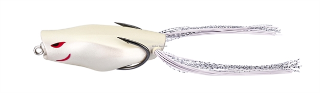 Picture of 13 Fishing Trash Panda, Poppin' Soft Frog Bait, Floating, Cupped Body Design, Blow Hole, 2.95", 9/16 Oz, #4/0 Hooks, Albino Rhino