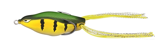 Picture of 13 Fishing Trash Panda, Walking Soft Frog Bait, Floating, Topside Blow Hole, 2.95", 9.16 Oz, #4/0 Hooks, Pimpin' Perch