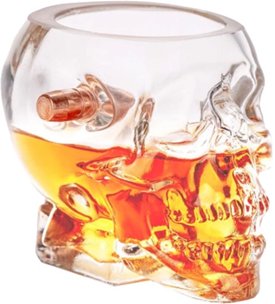 Picture of 2 Monkey Trading Llc. Monkey Skull Shot Glass With A .308 Bullet Blown IN