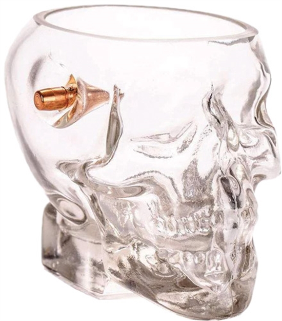 Picture of 2 Monkey Trading Llc. Monkey Skull Whiskey Glass With A .308 Bullet Blown IN