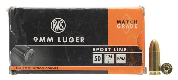 Picture of 210140050 Fmj Rws Sport 
9Mm Luger 124 GR Full Metal Jacket 50 Bx/20 CS