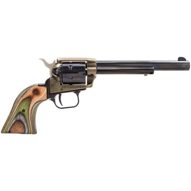 Picture of  Heritage Mfg Rr22ch6 Rough Rider  22 LR 6 Shot, 6.50" Black Oxide Steel Barrel, Simulated Case Hardened Zinc Alloy Frame, Black Oxide Cylinder, Camo Laminate Grip, Manual Safety, Exposed Hammer