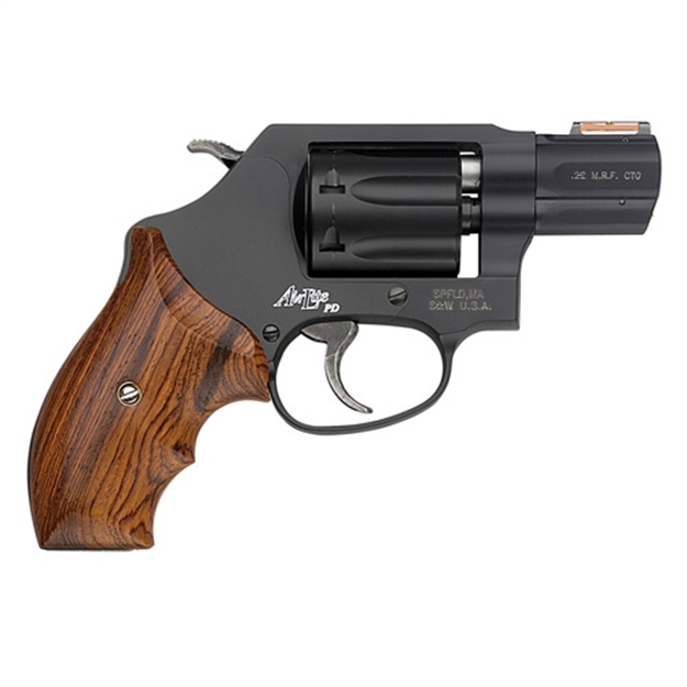 Picture of  Smith & Wesson 160228 Model 351 Personal Defense 22 Wmr 7 Shot 1.88" Black Stainless Steel Barrel, Black Aluminum Cylinder & J Frame, Hiviz Fiber Optic Orange Front Sight 022188602289