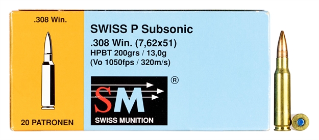 Picture of 390640200 Subsonic Swiss P 308 Winchester 200 GR Hollow Point Boat Tail 20 Bx/10 CS