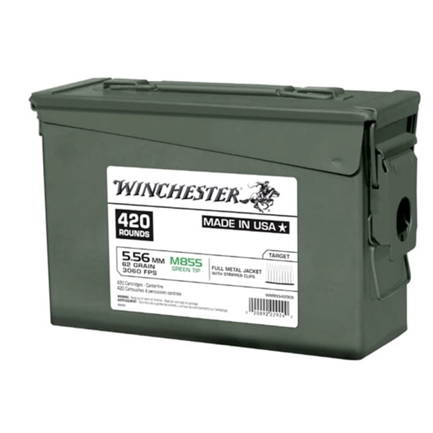 Picture of  Winchester Ammo Wm855420cs Usa M855 Green Tip 5.56X45mm Nato 62 GR Full Metal Jacket 420 Per Box/ 2 Case Ammo Can 020892229242