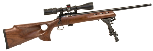 Picture of  Crickett Ksa20030 Model 722 Varmint Package Youth 22 LR 7+1 20" Blued Bull Barrel, Blued Steel Receiver, Fixed Thumbhole Walnut Stock, Includes Simmons 3-9X40mm Scope, Bipod, Case & Scope Rings 611613200307