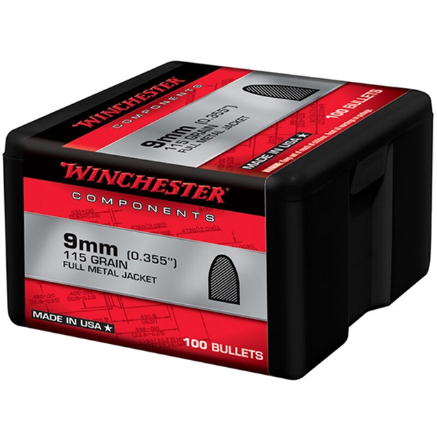 Picture of  Winchester Ammo Wb9fb115x Centerfire Handgun Reloading 9Mm 115Gr Full Metal Jacket 100 Per Box/10 Case