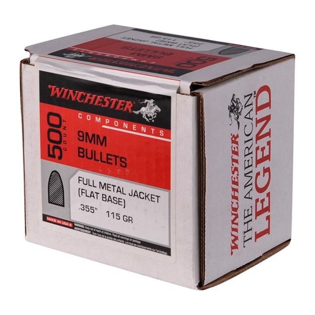 Picture of  Winchester Ammo Wb9fb115d Centerfire Handgun Reloading 9Mm 115Gr Full Metal Jacket Flat Base 500 Per Box/4 Case