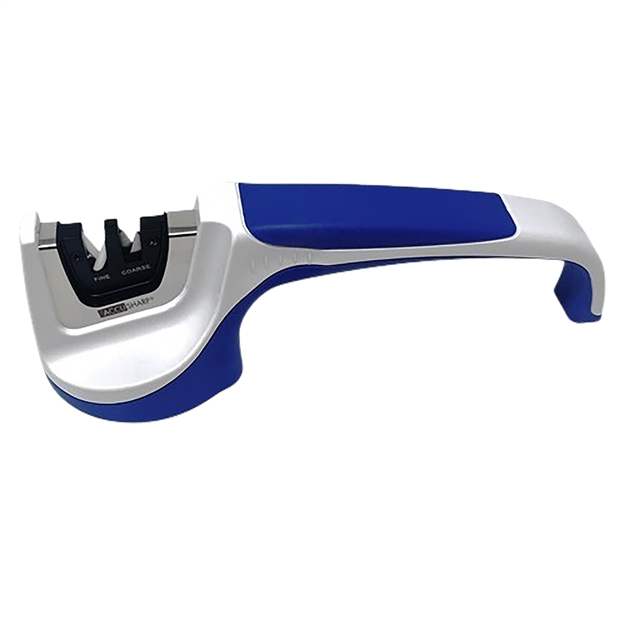 Picture of  Accusharp 036C Knife Sharpener Pull Through Blue/White Hand Held Diamond Tungsten Carbide Sharpener Ergonomic Handle