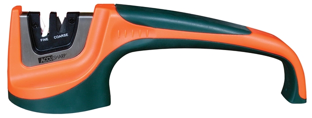 Picture of  Accusharp 039C Pull-Through Sharpener Hand Held Fine, Coarse Tungsten Carbide And Ceramic Sharpener Rubber Handle Black/Orange 015896000393