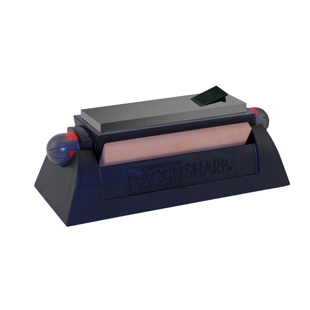 Picture of  Accusharp 064C Tri-Stone Sharpening System Coarse/Medium/Fine Alumina-Oxide Sharpener Rubber Handle Black 015896000645