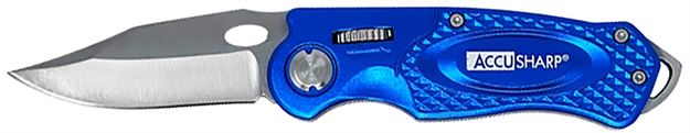 Picture of  Accusharp 701C Sport  3" Folding Plain Stainless Steel Blade/Blue Anodized Aluminum Handle Includes Belt Clip 015896007019