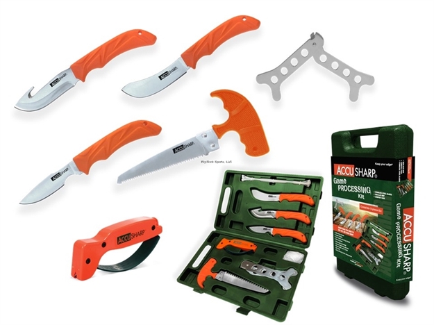 Picture of Accusharp 9-Piece Game Processing Kit, 3 Knives, Saw, Rib Spreader, Zip Ties, Rubber Gloves And Accu-Sharp Sharpner 728C