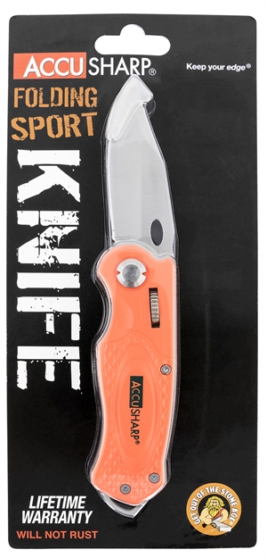 Picture of  Accusharp 709C Sport  3" Folding Plain Stainless Steel Blade/Blaze Orange Anodized Aluminum Handle Includes Belt Clip