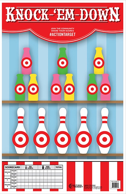 Picture of Action Target Gscarbttl100 Entertainment Knock-'Em-Down Bottles/Pins Paper Hanging 23" X 35" Multi-Color 100 Per Box GS-CARBTTL-100100