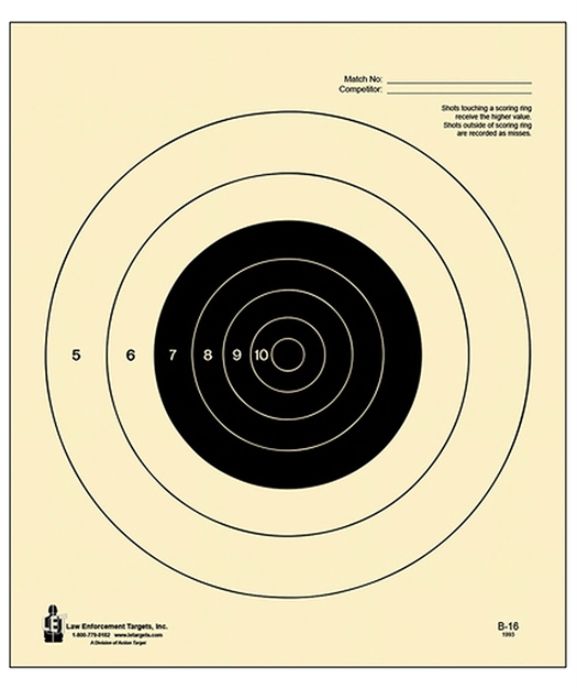 Picture of Action Target B16100 Competition Nra Slow Fire Bullseye Tagboard Hanging 25 Yds Handgun 10.50" X 12" Black/White 100 Per Box B-16-100