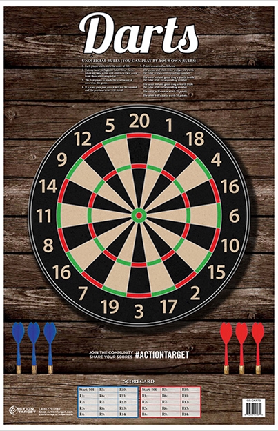 Picture of Action Target Gsdarts100 Entertainment  Dart Board Paper Hanging 23" X 35" Multi-Color 100 Per Box GS-DARTS-100
