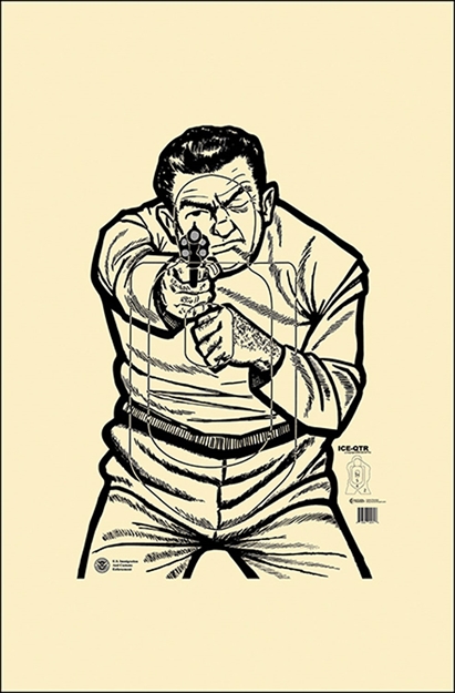 Picture of Action Target Iceqt2009100 Qualification US Immigration & Customs Enforcement Man W/Gun Paper Hanging 17.50" X 23" Black/White 100 Per Box ICE-QT(2009)-100