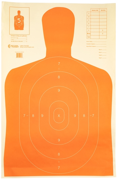 Picture of Action Target B27eorange Qualification Economy Silhouette Hanging Paper Target 23" X 35" 100 Per Box B-27E ORANGE
