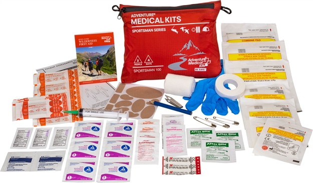 Picture of  Adventure Medical Kits 01050100 Sportsman 100 Medical Kit Treats Injuries/Illnesses Waterproof Red