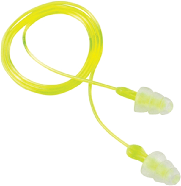 Picture of  Peltor 97317 Tri-Flange Reusable Earplugs Polymer 26 DB IN The Ear Yellow Buds With Yellow Cord Adult 3 Pair 078371610067