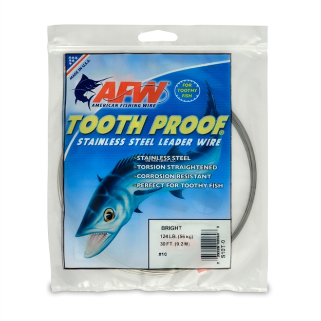 Picture of Afw #10 Toothproof Stainless Steel Single Strand Leader, 124Lb (56Kg) Test, .024In (0.61Mm) Dia, Bright, 30 FT (9.2M)